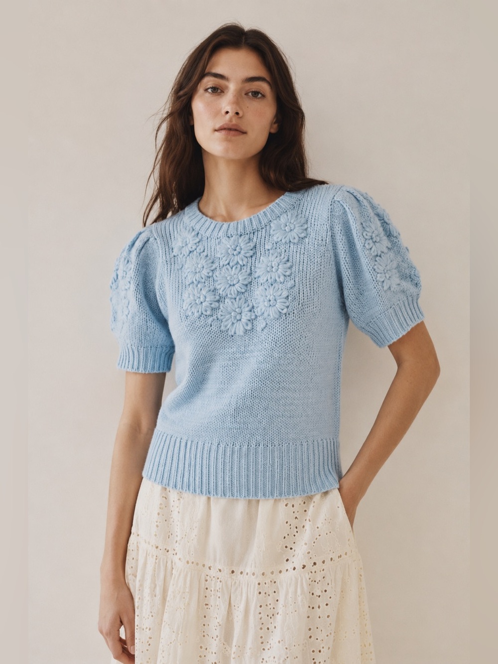 STELLAH flowers embroidered sweater